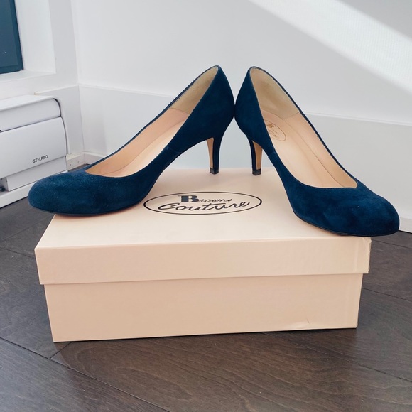 [SOLD] Brown Couture Suede Navy Blue High Heels - Picture 2 of 9